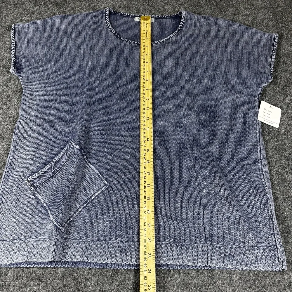 PBJ Blues Knit Top Womens Medium Indigo Ramie Cotton Short Sleeve BL381 New